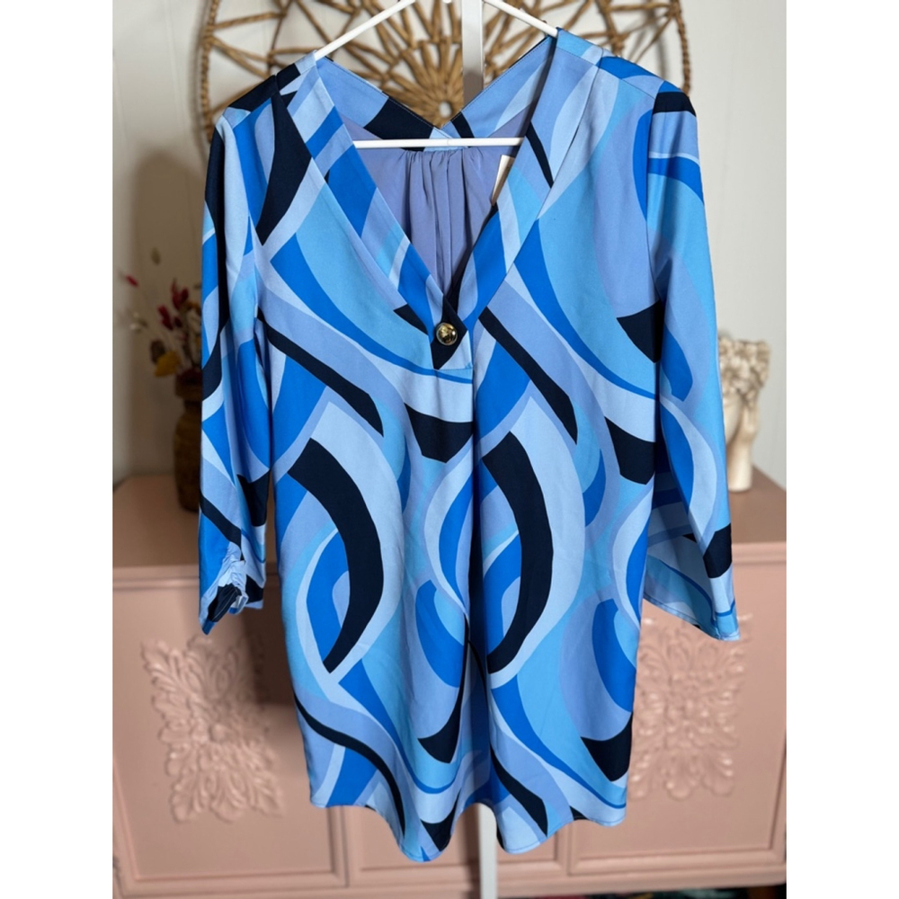 Women's Sail to Sable Blue & Black Blouse‎ XXS